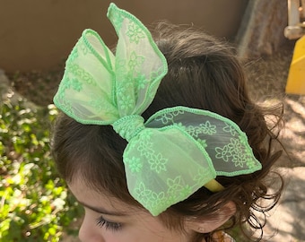 Spring bow lace hair bows  toddler Bow fable bow girl hair accessories Easter baptism Saint Patrick Bow