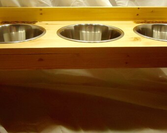 Wood 3 Bowl Dog Feeder 4 sizes