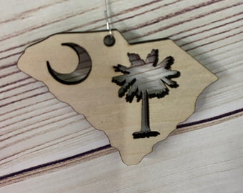 Birch Plywood South Carolina State Christmas Ornament with State Logo