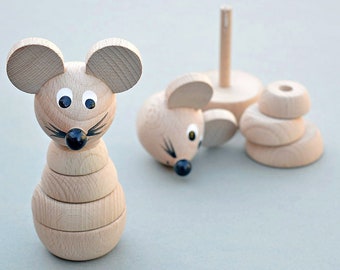 Wooden Stacking Mouse Toy – Sustainable Beechwood Rings