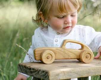Wooden Toy Car - Retro Racing Car - White - Traditional Wooden Toys - Auto Toys