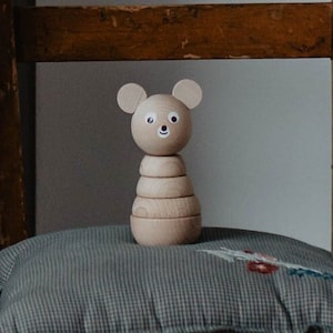 Wooden Stacking Toy Bear - Natural - Sustainable Wooden Toys - Eco Gifts Kids - Traditional Wooden Toys - Kids Christmas Stocking Stuffers