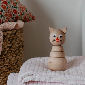 Wooden Stacking Toy Cat - Sustainable Wooden Toys - Eco Gifts Kids - Traditional Wooden Toys - Kids Stocking Stuffers