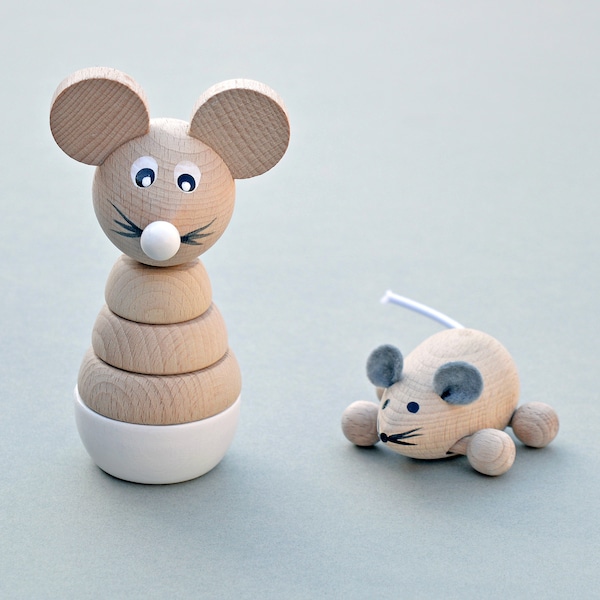 Wooden Mouse Stacking Toy - White - Sustainable Wooden Toys - Eco Gifts - Traditional Wooden Toys