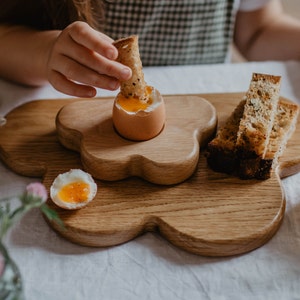 Breakfast Set - Cloud - Wood Toast Board & Egg Cup - Breakfast Gifts