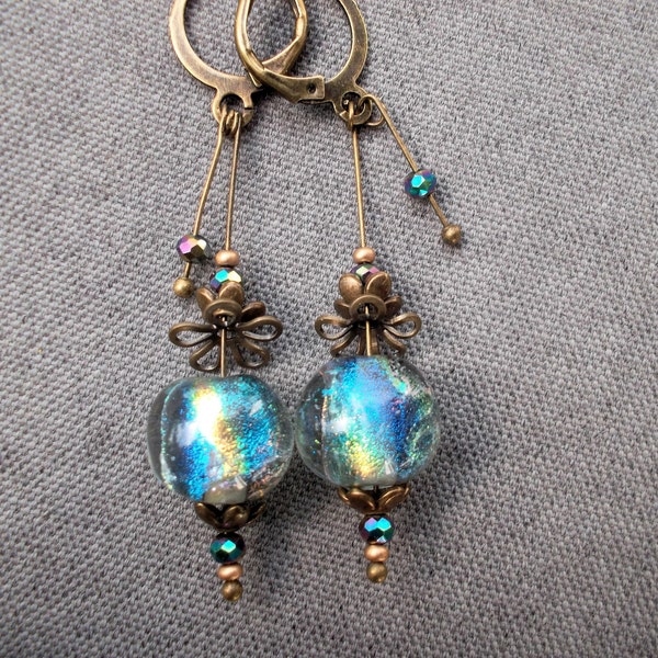 Sparkling handmade lampwork dichroic beads earrings  OOAK