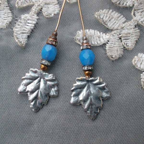 2 soldered artisan headpins leaves OOAK