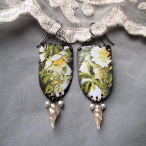 Floral tin earrings recycled vintage tin box  OOAK