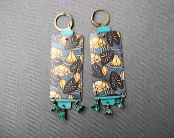 Tin earrings vintage floral tin box  OOAK