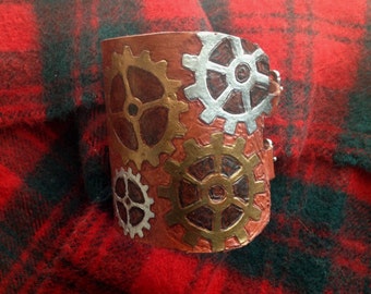 STEAMPUNK Leather Cuff Bracelet, Arm Bracer, Brown Leather, Christian Ministry,