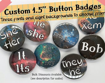 Personalised Pronoun Pin, Name Badge, Pronoun Button, LGBTQIA, Genderqueer, Transgender, Pronouns, Pride