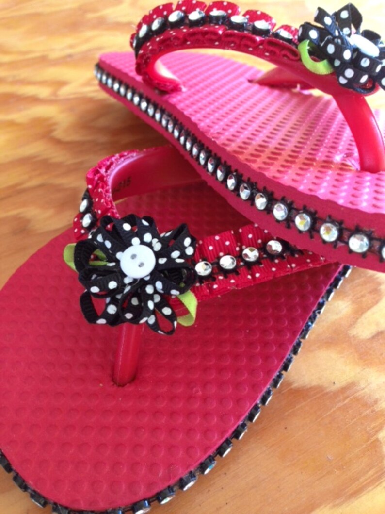 Girls Red Flip Flops With Black\red Polka Dot Ribbons - Etsy