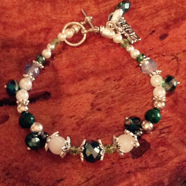 Green and White School Colors - 8" 2015 Charm Bracelet