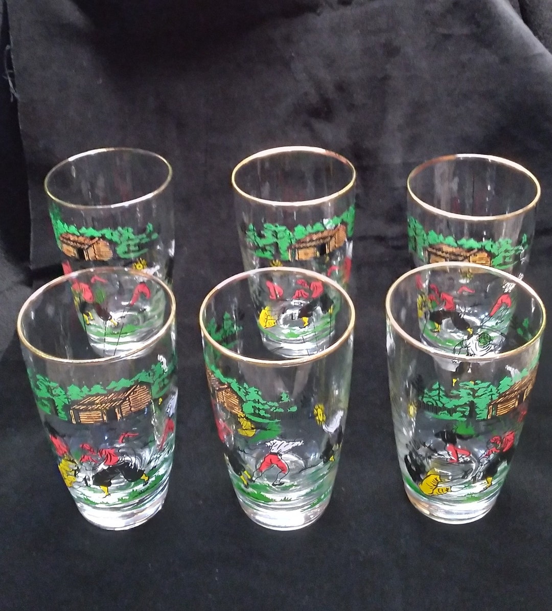 Vintage Set of 6 Gold Rimmed Libbey Treasure Island Pirate Compass ...