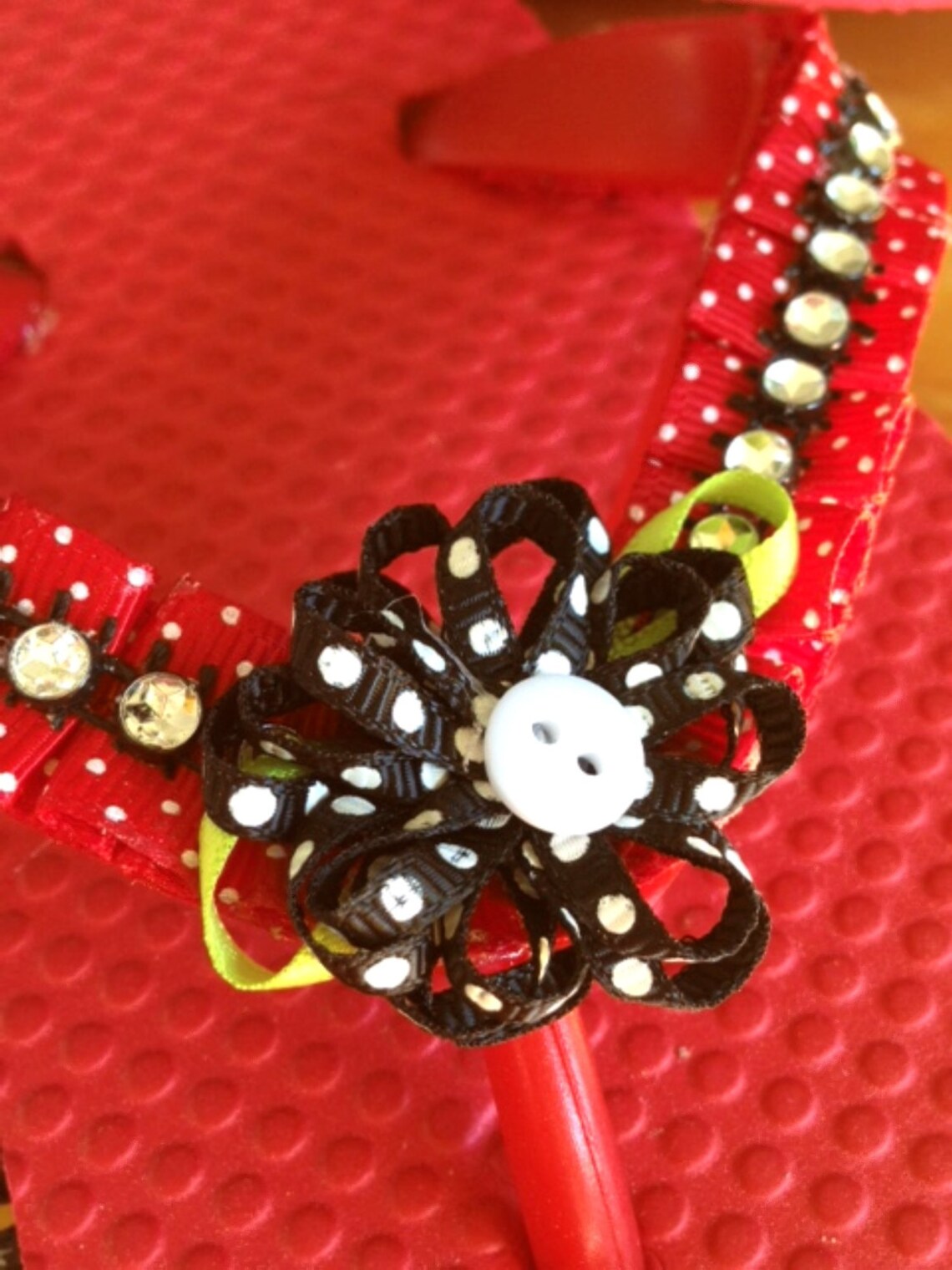 Girls Red Flip Flops With Black\red Polka Dot Ribbons - Etsy