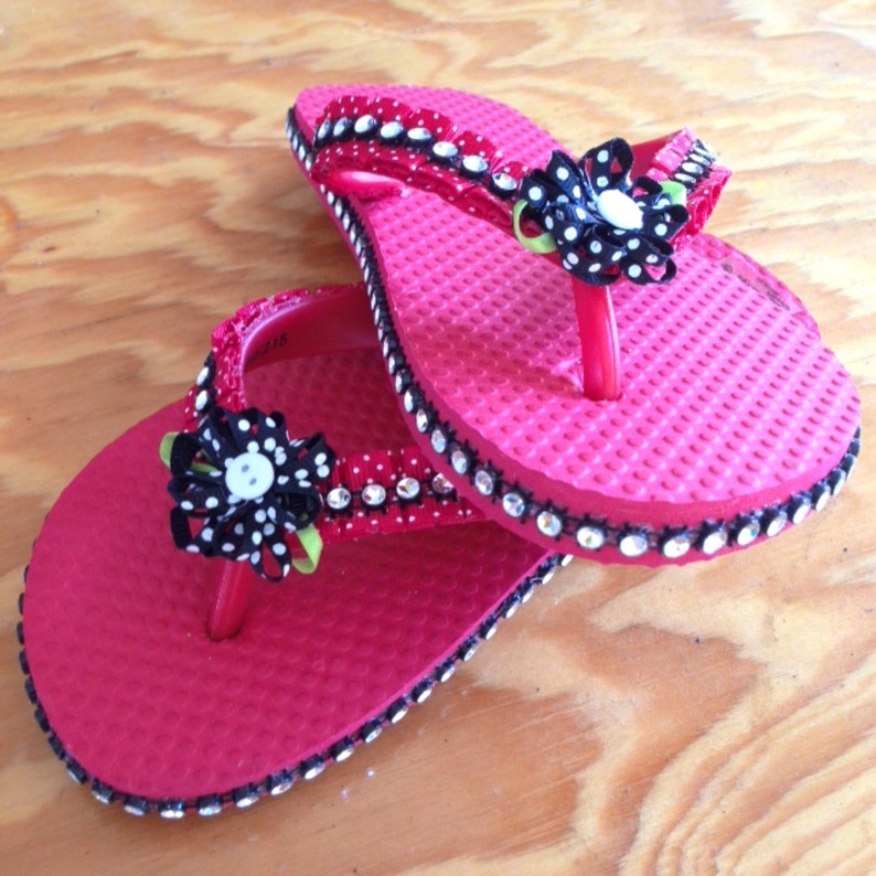 Girls Red Flip Flops With Blackred Polka Dot Ribbons - Etsy