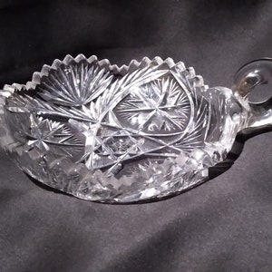 Antique American Brilliant Sawtooth Edge Candy Dish/Nappy Bowl with Thumb Ring Handle