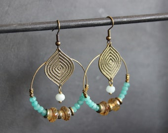 NINA blue *** Large hoops, large ethnic hoops, large bohemian hoops, ethnic hoops, turquoise hoops, original jewelry