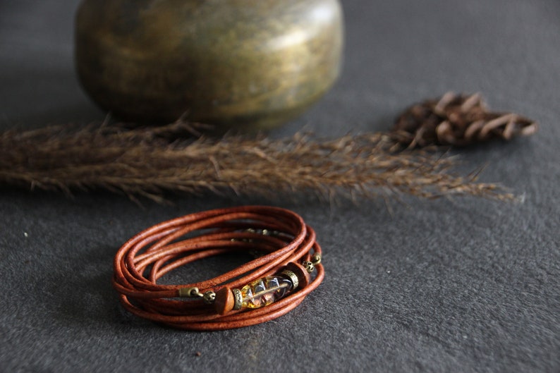 SALY Boho leather bracelet, camel leather bracelet, women's leather bracelet, women's bracelet, leather cuff bracelet, original leather bracelet image 4