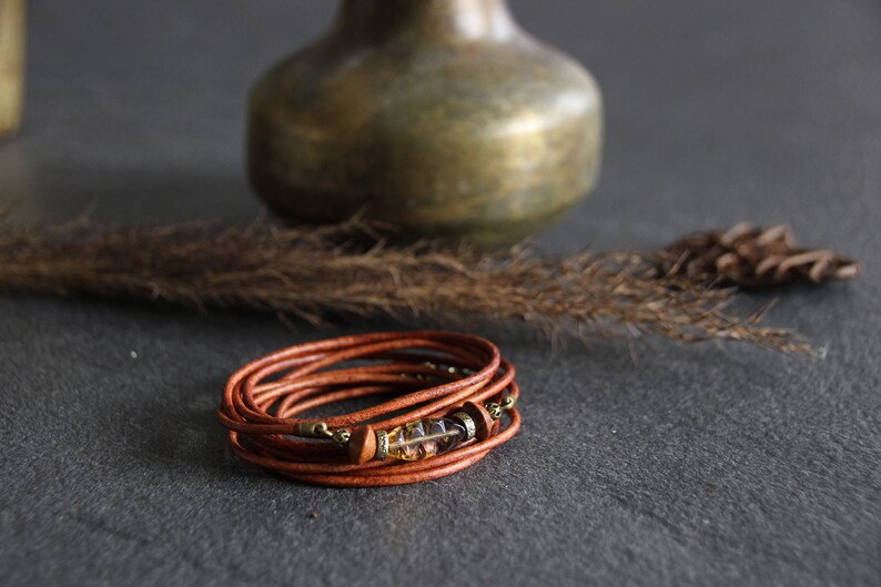 SALY Boho leather bracelet, camel leather bracelet, women's leather bracelet, women's bracelet, leather cuff bracelet, original leather bracelet image 8
