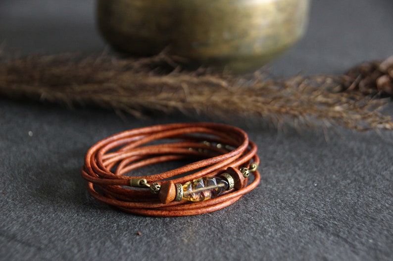 SALY Boho leather bracelet, camel leather bracelet, women's leather bracelet, women's bracelet, leather cuff bracelet, original leather bracelet image 3