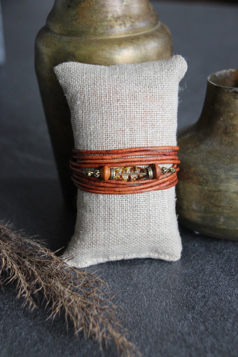 SALY Boho leather bracelet, camel leather bracelet, women's leather bracelet, women's bracelet, leather cuff bracelet, original leather bracelet image 9