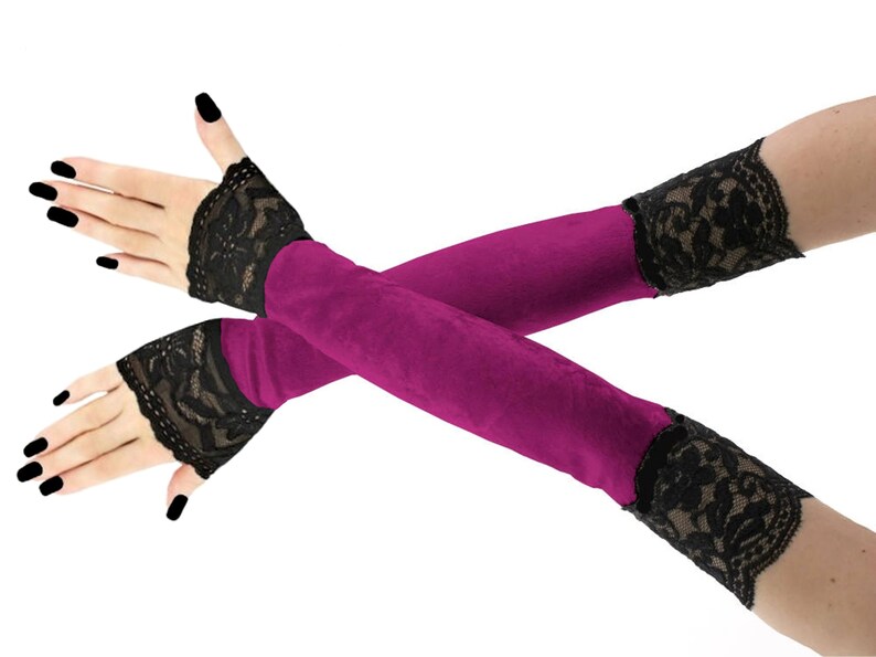 extra long fingerless gloves formal evening opera arm warmers no fingers length over the elbow finger loop fashion best