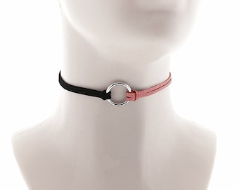 necklace string choker, colorful string choker, pink black string choker, string collar, leather string necklace, adjustable string collar
