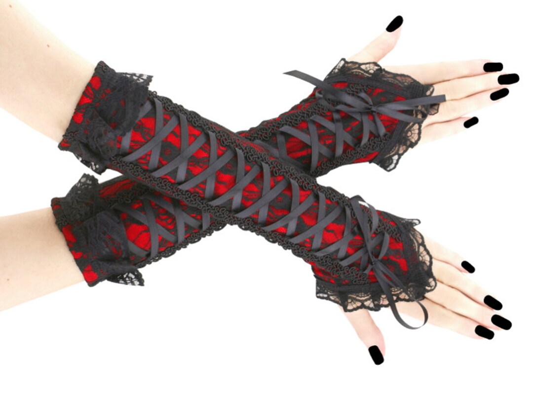 Gothic Gloves Fingerless Gloves Black Lace Arm Warmers Long Etsy