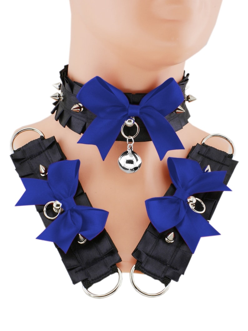 Black collar kitten play collar and cuffs set spikes bracelet Etsy