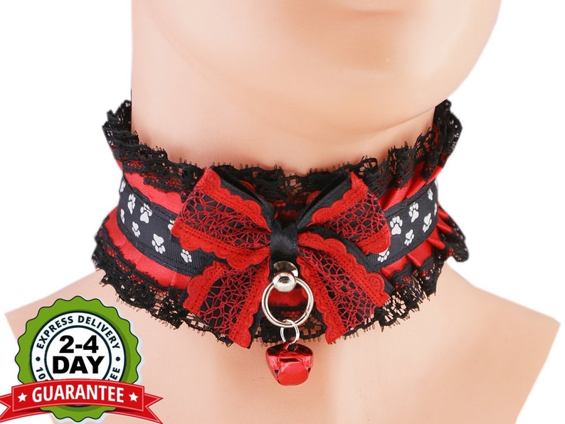 collar necklace red collar Kitten play Collar BDSM Collar cuffs Day Collar kawaii Collar Choker DDLG collar Princess Kittenplay neko V1