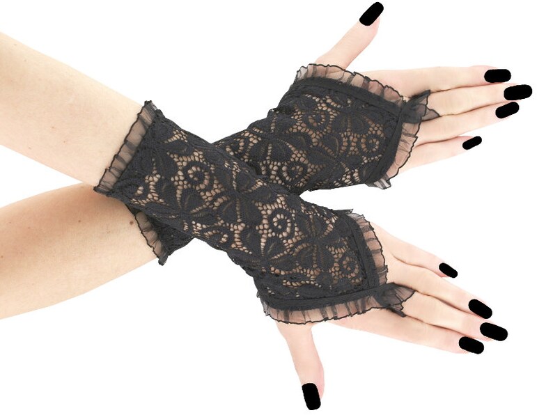 Lace Fingerless Gloves Black Gloves Wrist Warmers Goth Bride Etsy