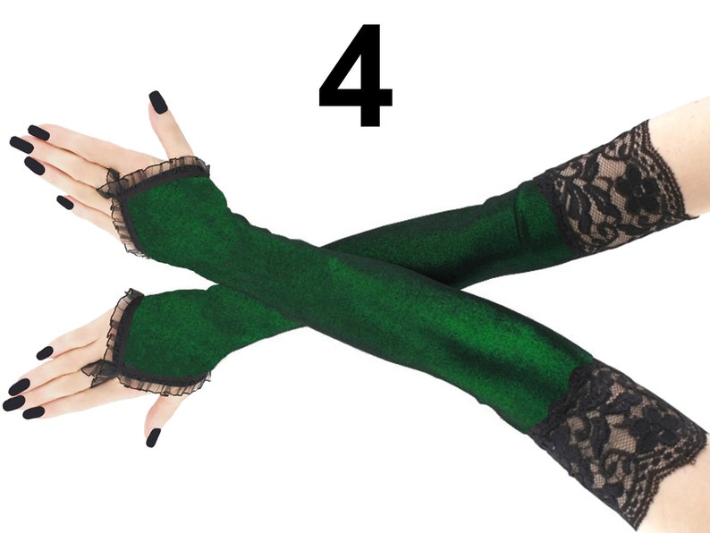 Unleash your inner fashionista with these extraordinary extra-long fingerless gloves. The combination of lurex green and black creates a mesmerizing color palette that is sure to turn heads.