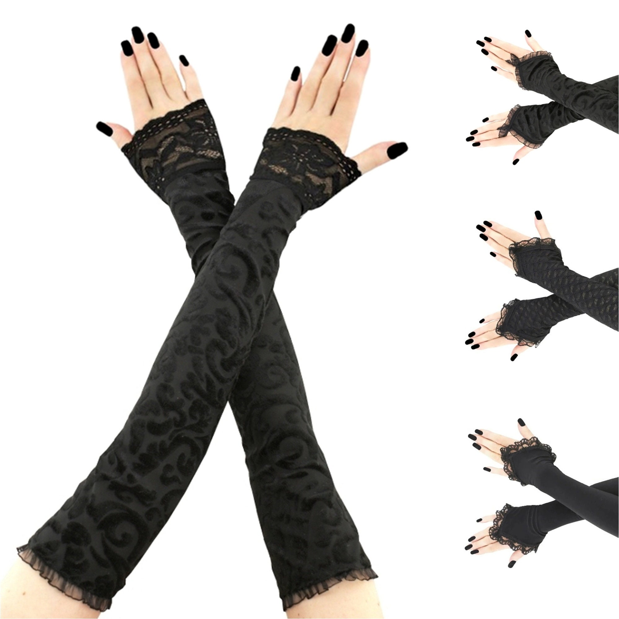 Luwint Guantes largos negros para mujer, guantes de moda de piel sintética  con decoración de lazo de mariposa para mujer, guantes largos de ópera
