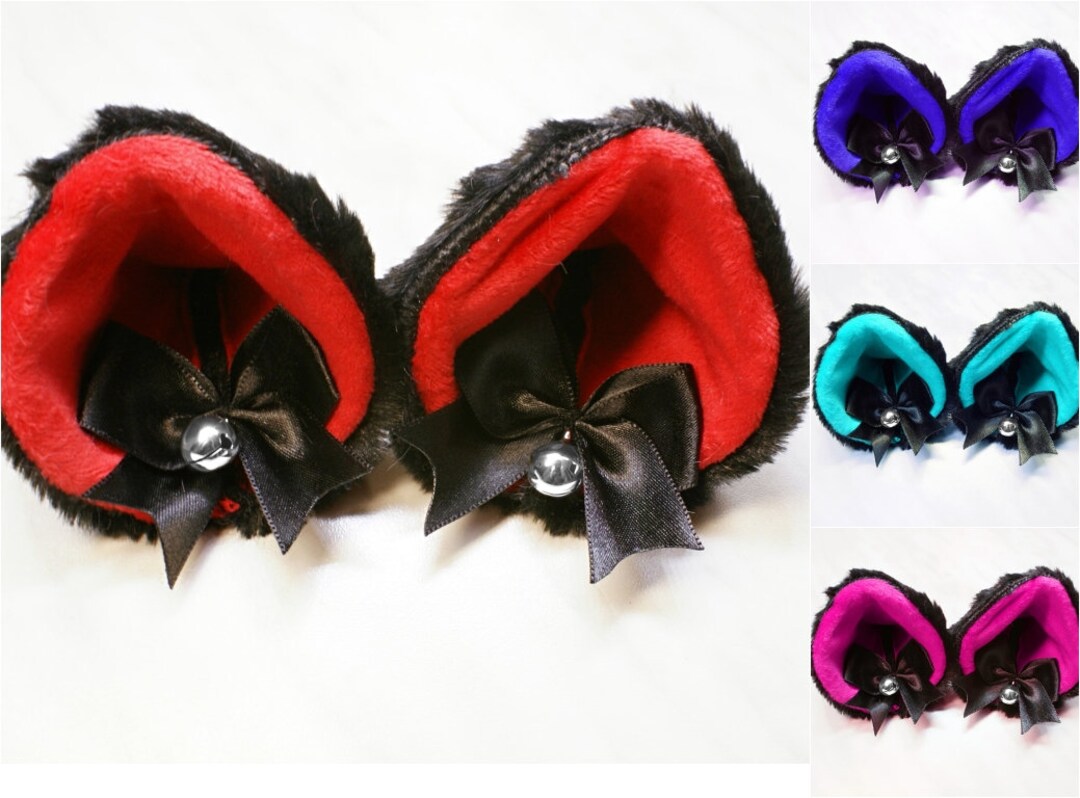 Black Red Cat Ears Bow Kittenplay Ears Clip on and Headband Etsy