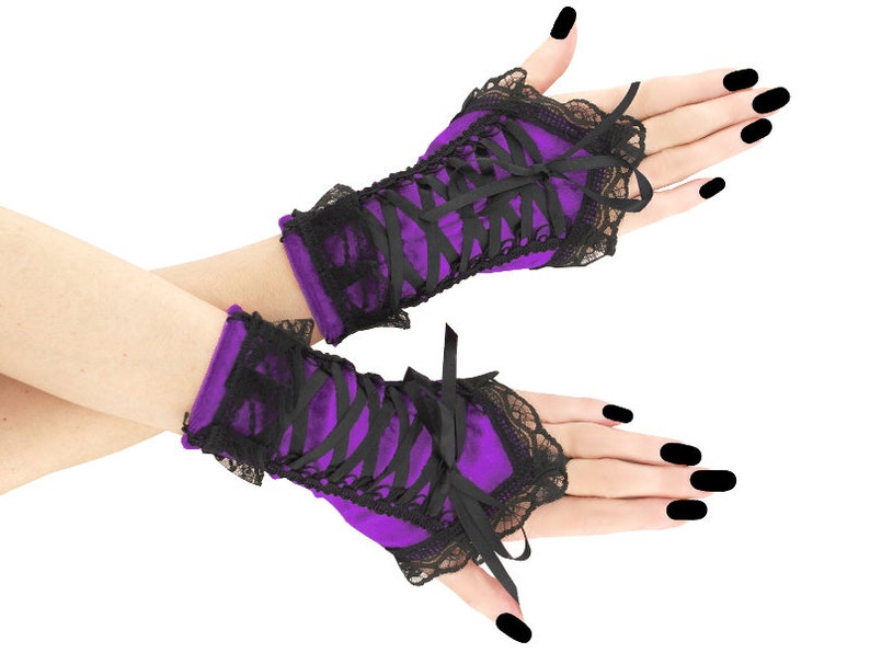 gloves womens purple gloves wrist warmers fingerless gloves formal gloves velvet gloves women black gloves gothic gloves black purple 1330