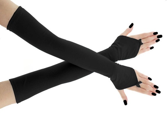Long Womens Gloves Black Fingerless 