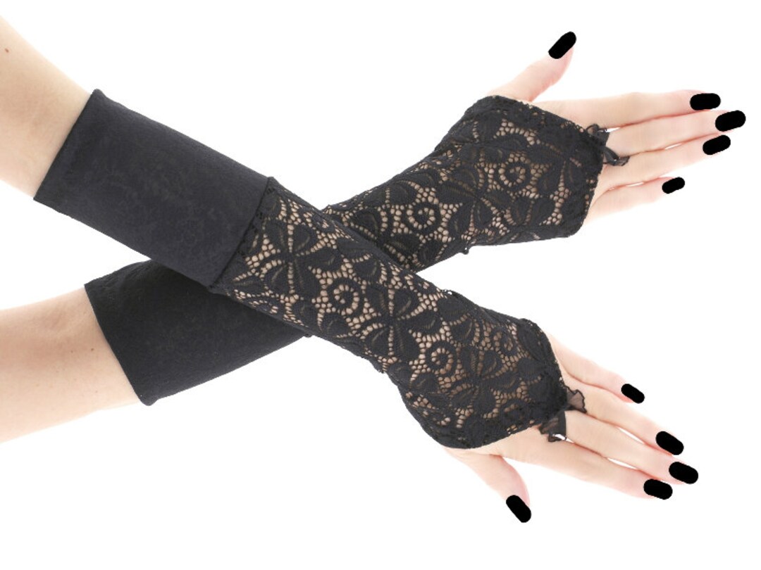 Black Long Fingerless Gloves Formal Evening Gloves No Fingers - Etsy