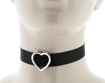 black satin choker, black satin necklace, ribbon choker, goth choker, heart necklace, black satin necklace choker with adjustable closure