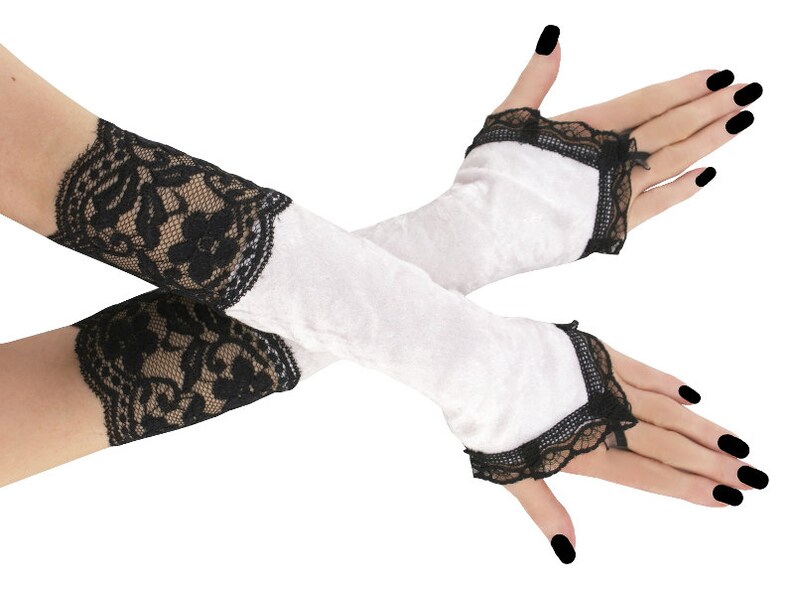 Womens White Lace Opera Length Evening Bridal Burlesque Gloves