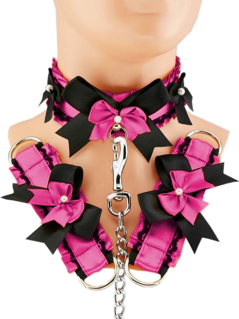 Black Collar Set Kitten Play Collar Cuffs and Leash Choker Etsy