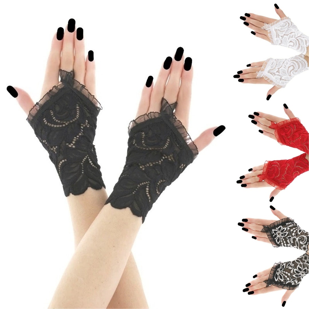 Gants En Dentelle Sans Doigts - 2 Paires Noir Et Blanc Pour Mariage, Soirée Élégante