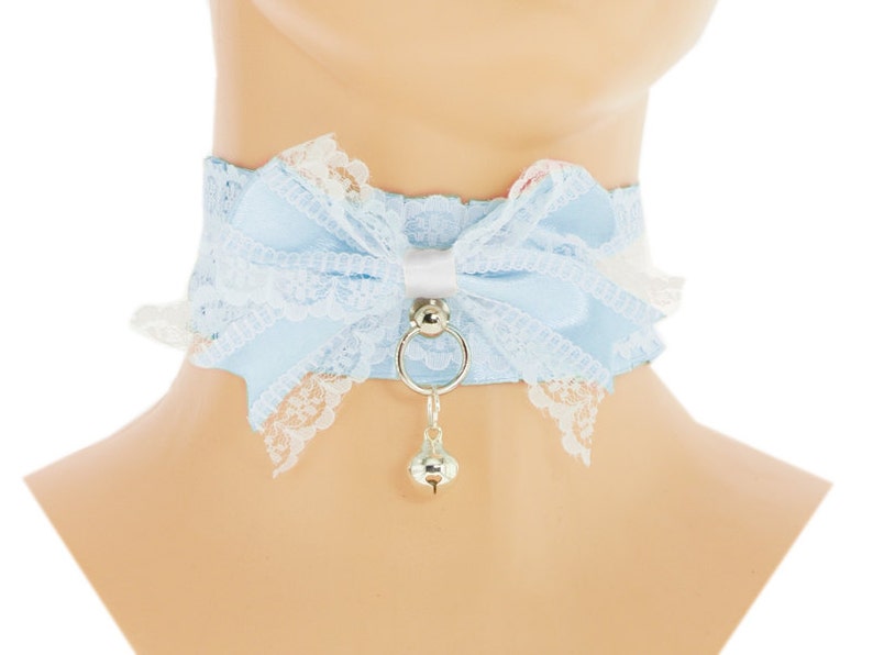 Ddlg collar blue Kitten play Collar White lace satin Kitten Etsy