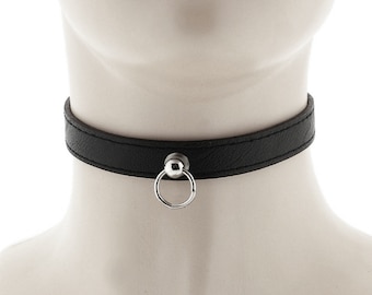 collar punk rock negro, gargantilla negra, collar de cuero vegano, collar de gargantilla, gargantilla de anillo, gargantilla de cuello todo negro con hebilla ajustable