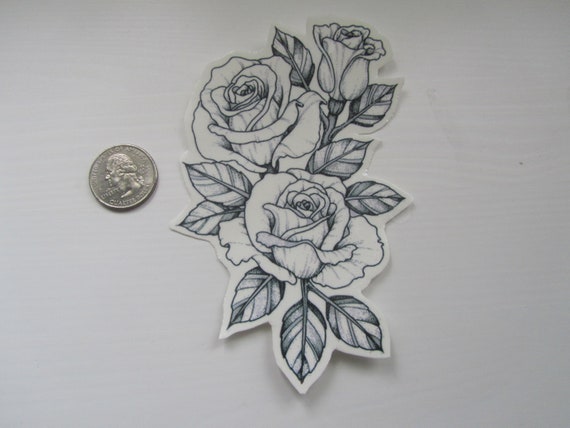Temporary Tattoo Camellia Rose Black And White Flowers Etsy