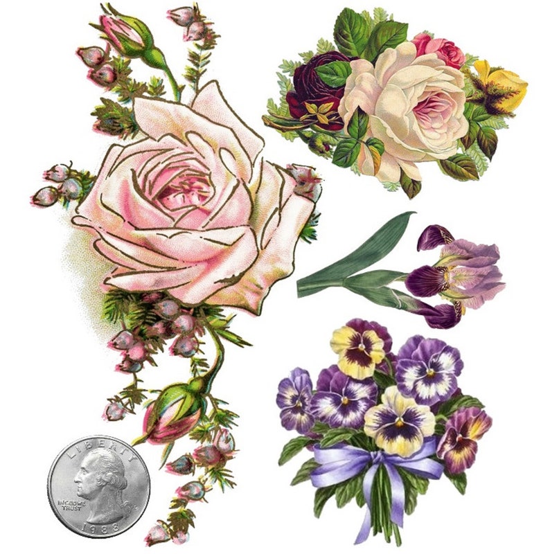 TEMPORARY TATTOO Set of 4 OR Set of 7 Vintage Florals PICTURE 3
