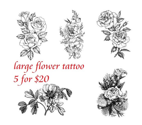 TEMPORARY TATTOO Camellia / Rose / Black and White Flowers