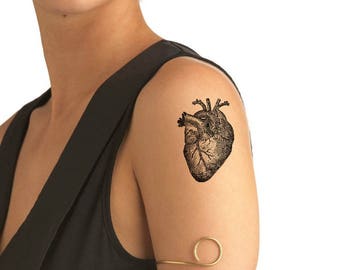 TEMPORARY TATTOO - 2 Anatomical Heart Temporary Tattoos OR 2 Palm Tree Temporary Tattoos