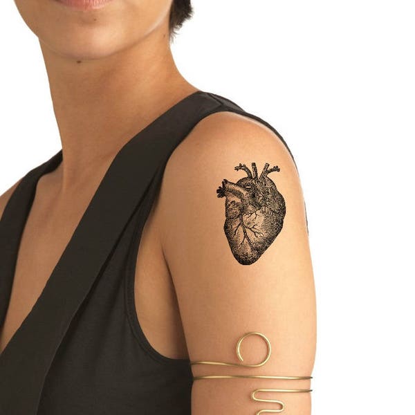 TEMPORARY TATTOO - 2 Anatomical Heart Temporary Tattoos OR 2 Palm Tree Temporary Tattoos