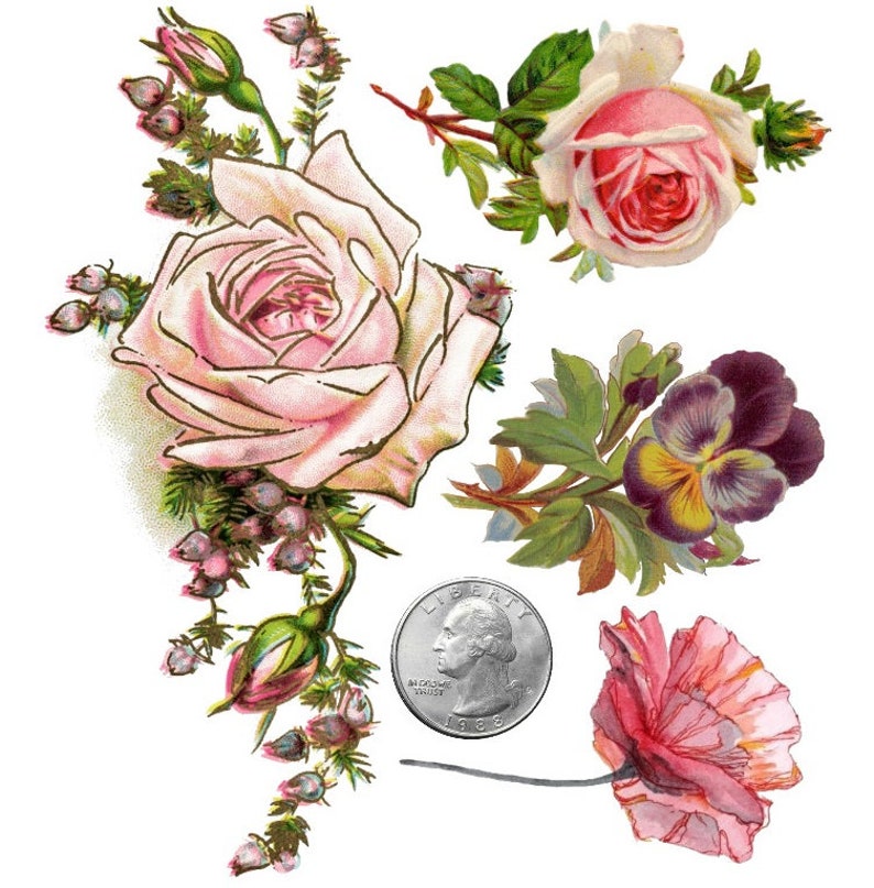 TEMPORARY TATTOO Set of 4 OR Set of 7 Vintage Florals PICTURE 2